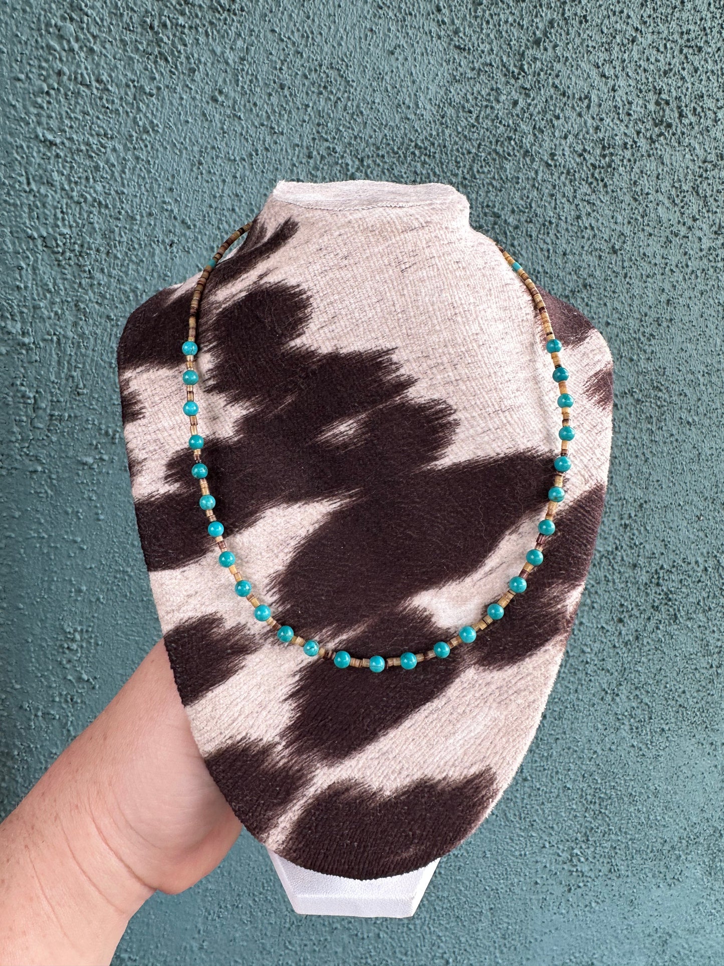 Handcrafted Turquoise And Heishi  Beaded Necklace 16”