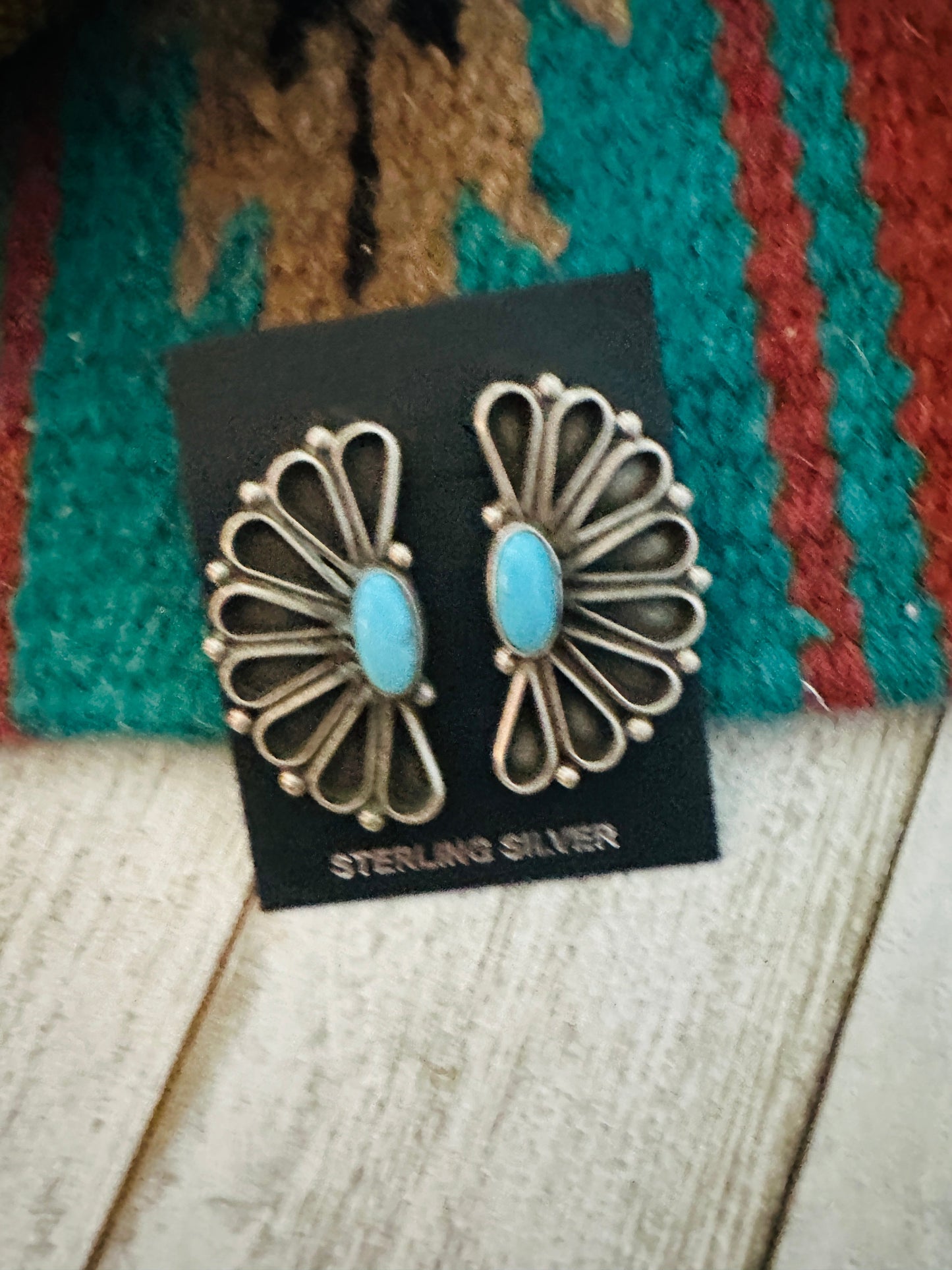 Navajo Sterling Silver & Turquoise Post Earrings by Geraldine James