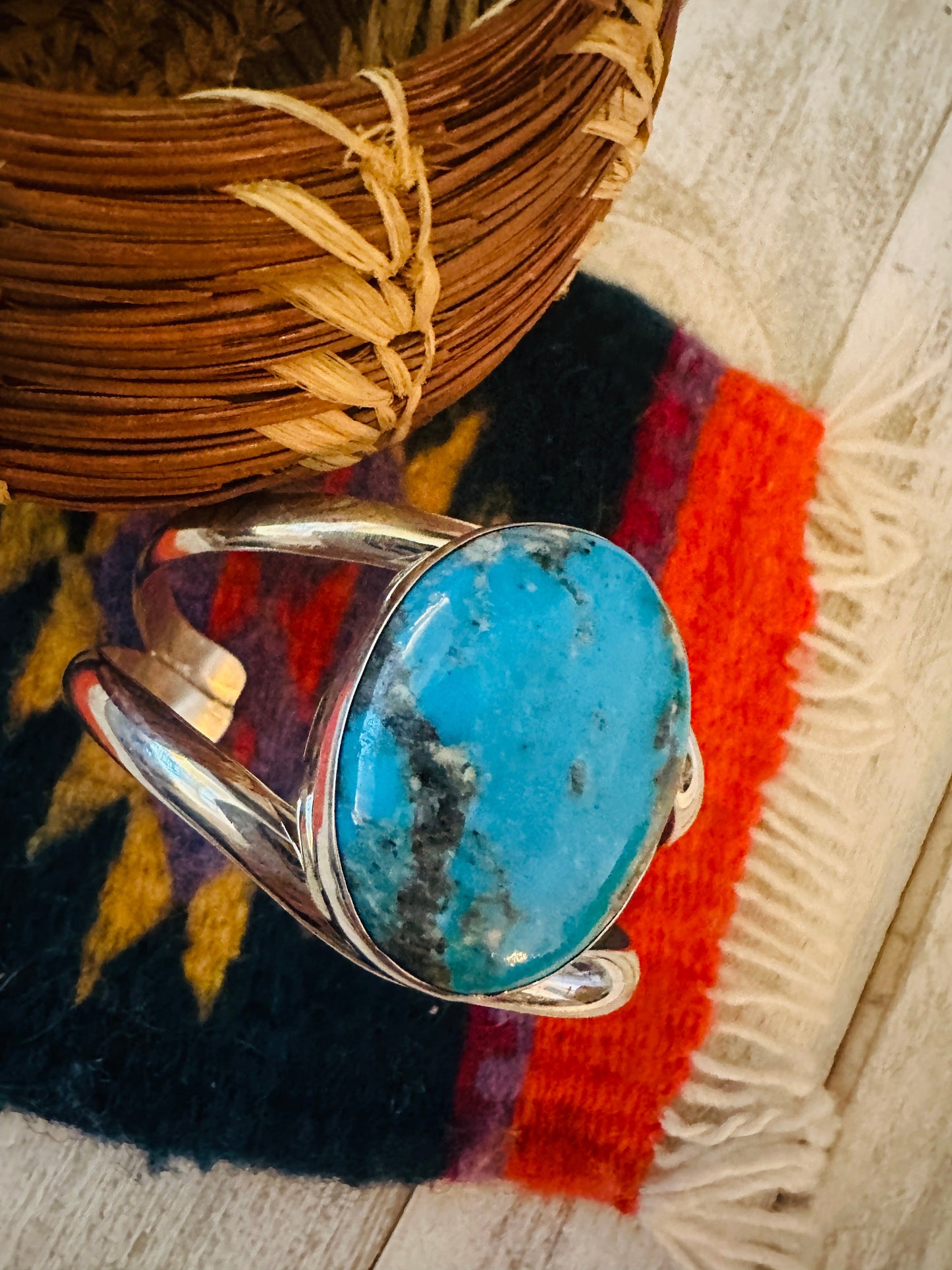 Handcrafted Sterling Silver & Kingman Turquoise Cuff Bracelet