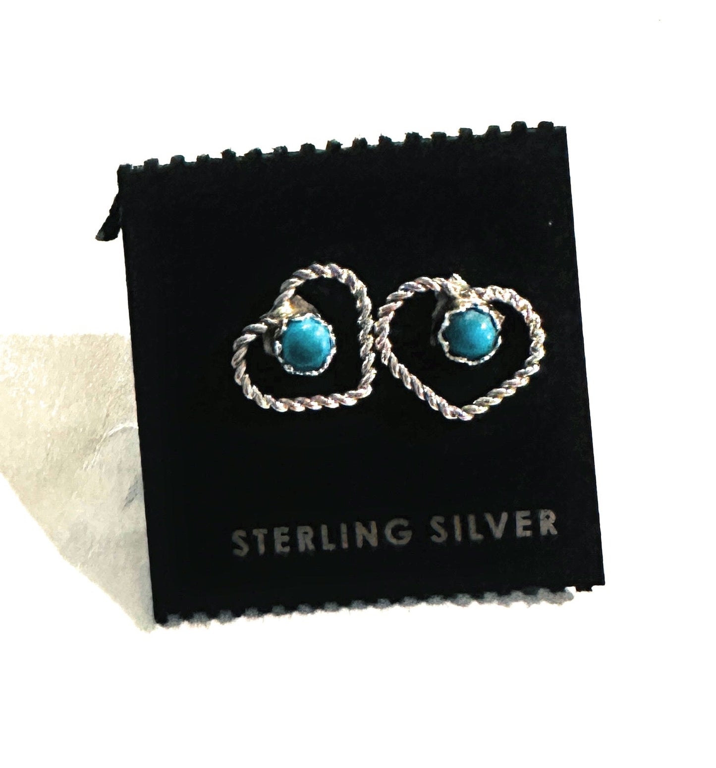 Navajo Turquoise & Sterling Silver Heart Stud Earrings