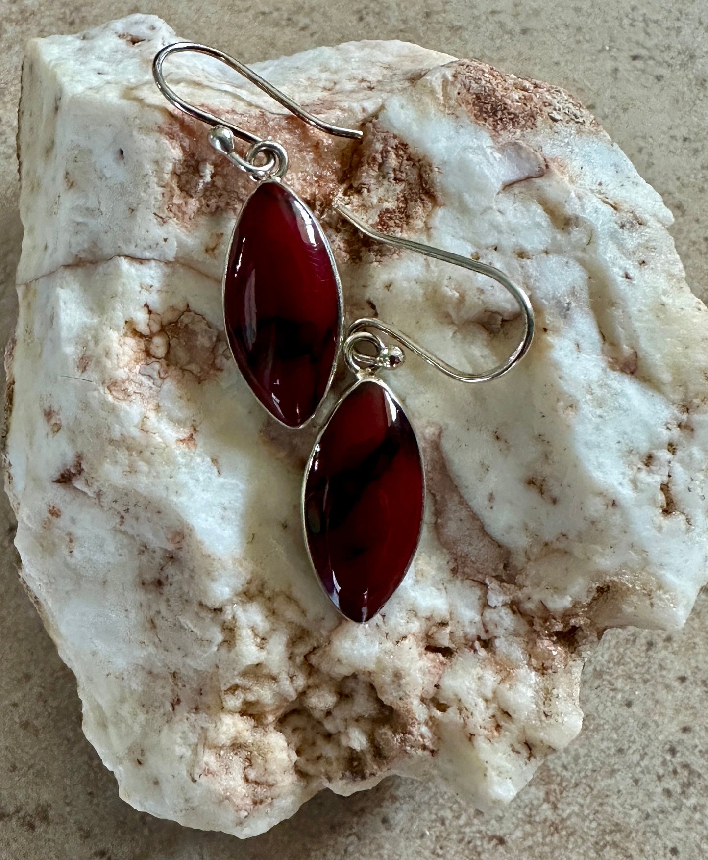 Petite Red Jasper Marquise Sterling Silver Earrings