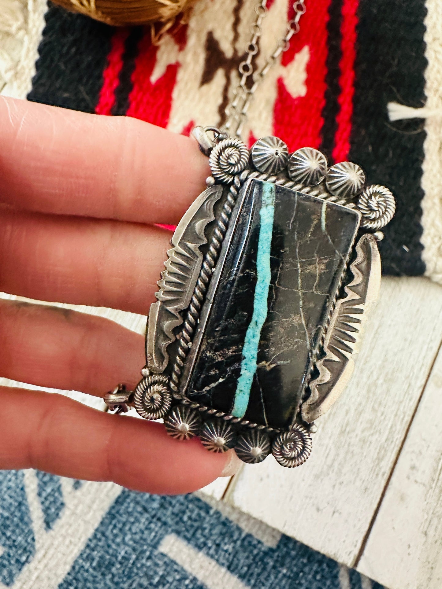 Handcrafted Blackjack Turquoise & Sterling Silver Necklace