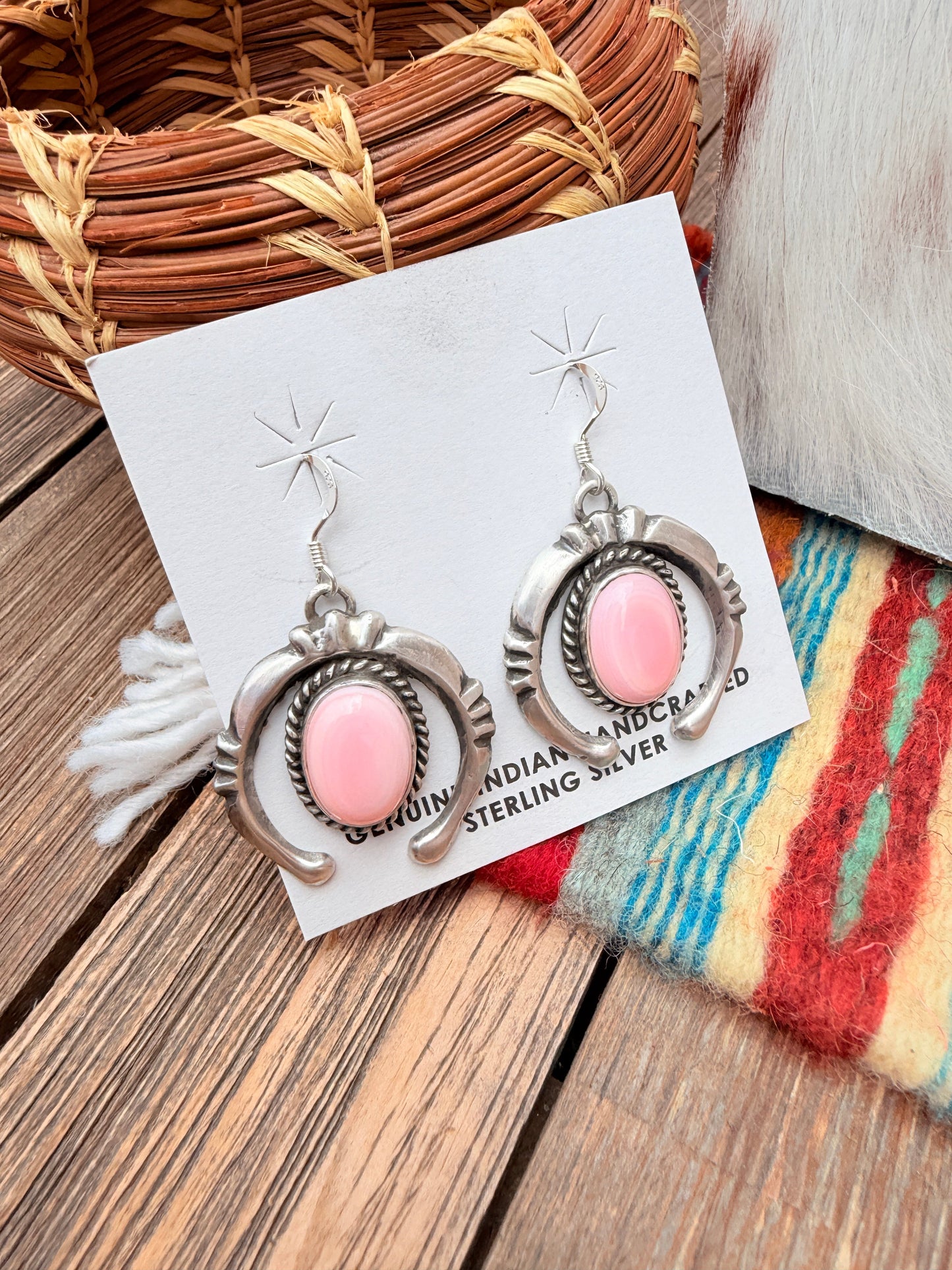 Handcrafted Sterling Silver & Queen Pink Conch Squash Blossom Necklace Set
