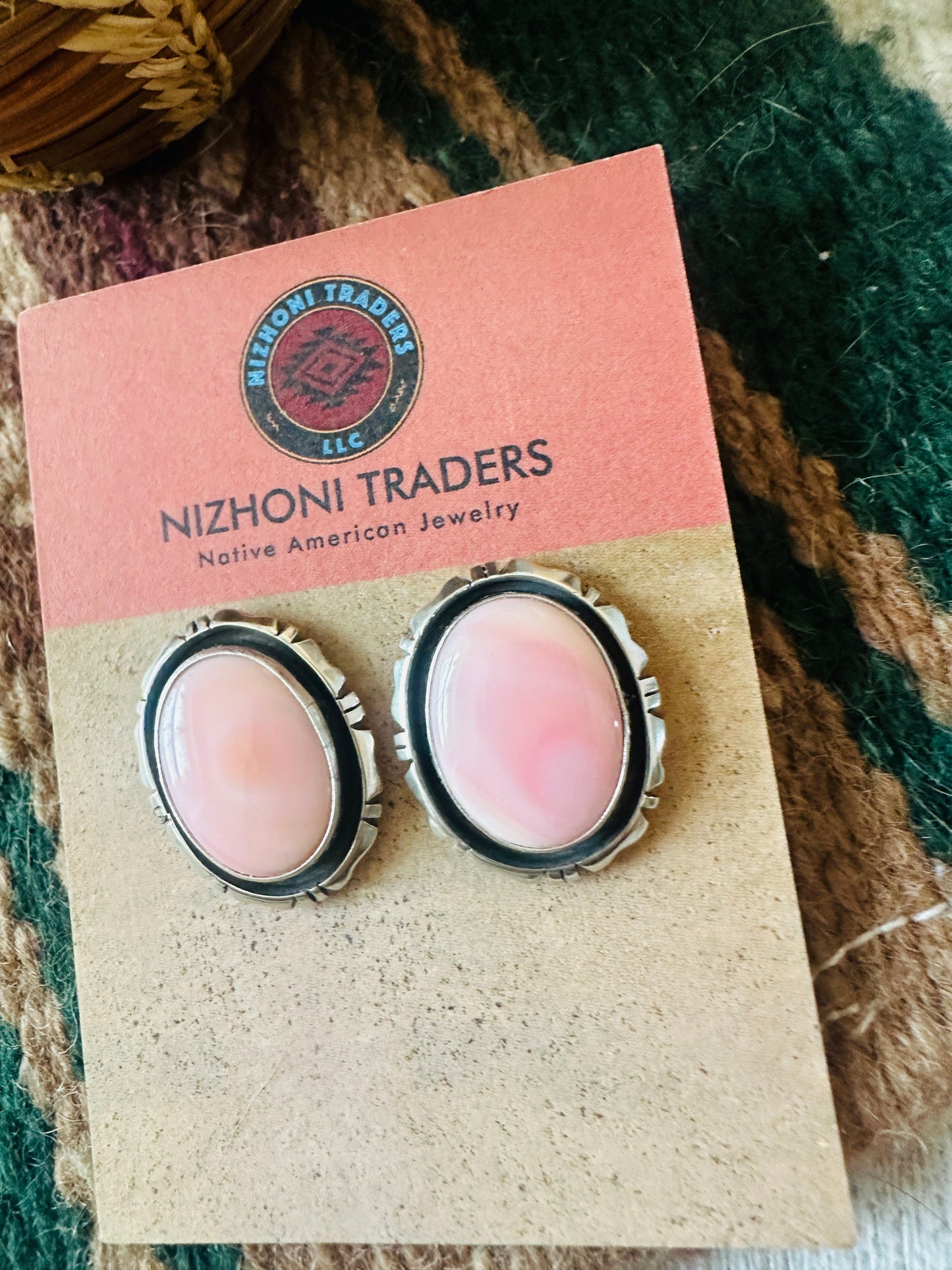 Handcrafted Sterling Silver & Queen Pink Conch Post Earrings