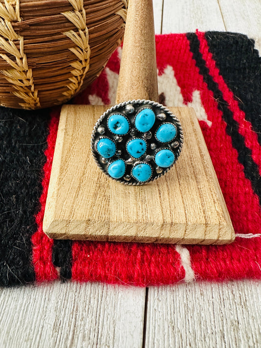 Handcrafted Sterling Silver & Kingman Turquoise Adjustable Ring