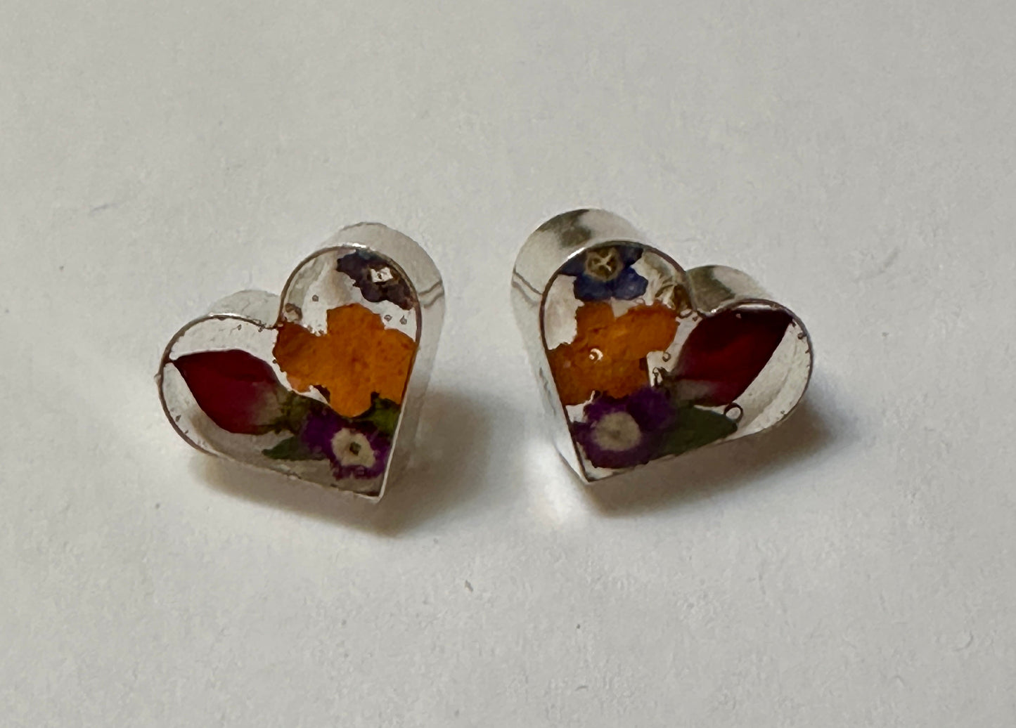 Primavera Rosebud Sterling Silver Earrings Heart on Post