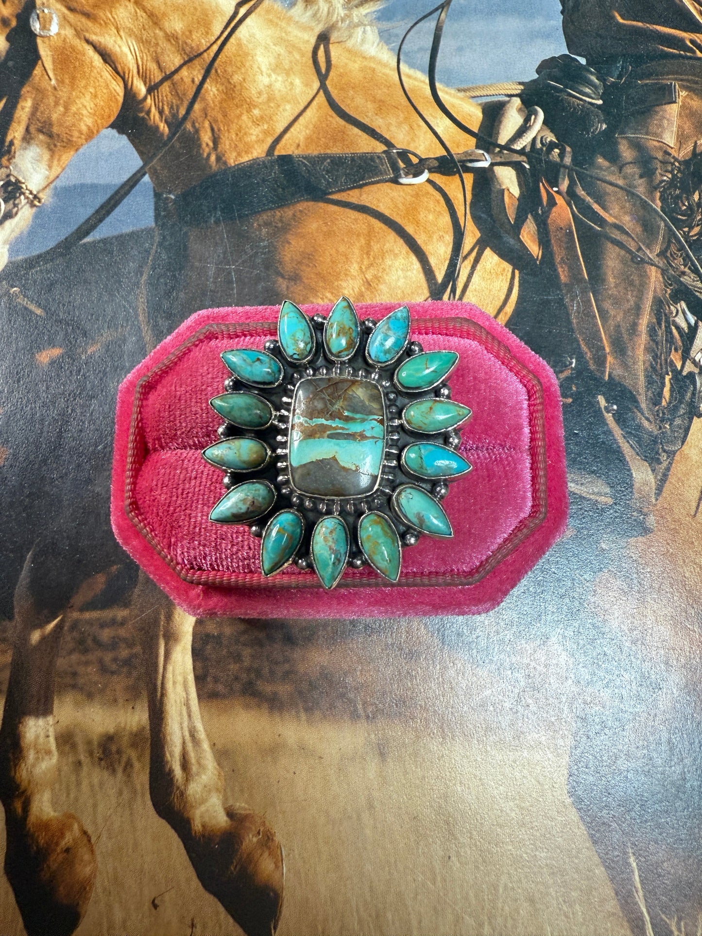 Handmade Sterling Silver, Kingman Turquoise, Ribbon Turquoise Adjustable Ring