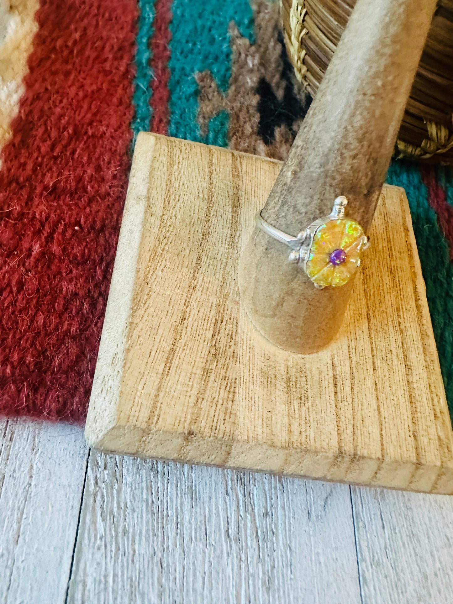 Handcrafted Sterling Silver & Yellow and Pink Opal Turtle Ring Size 8.75