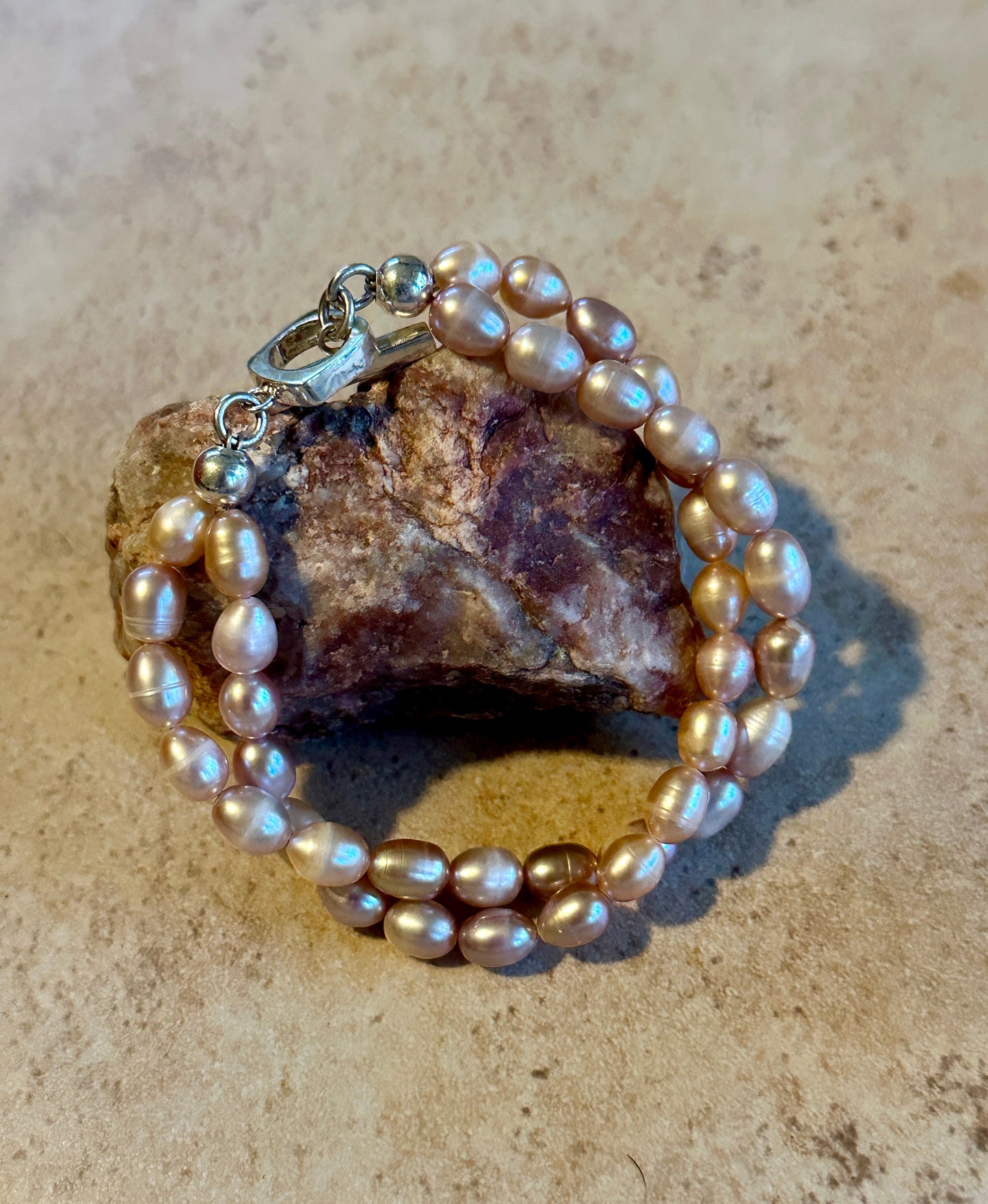Double Strand Rose Pink Pearl Bracelet