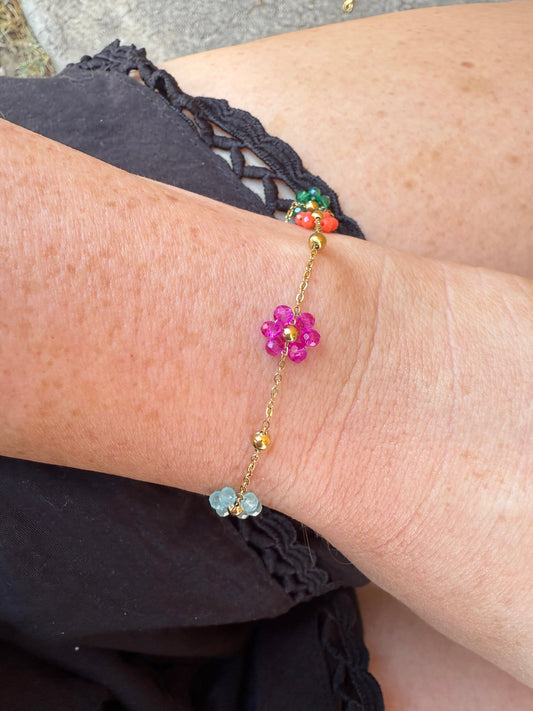 “The Golden Collection” Handmade Multi Color Beaded Plated Flower Bracelet