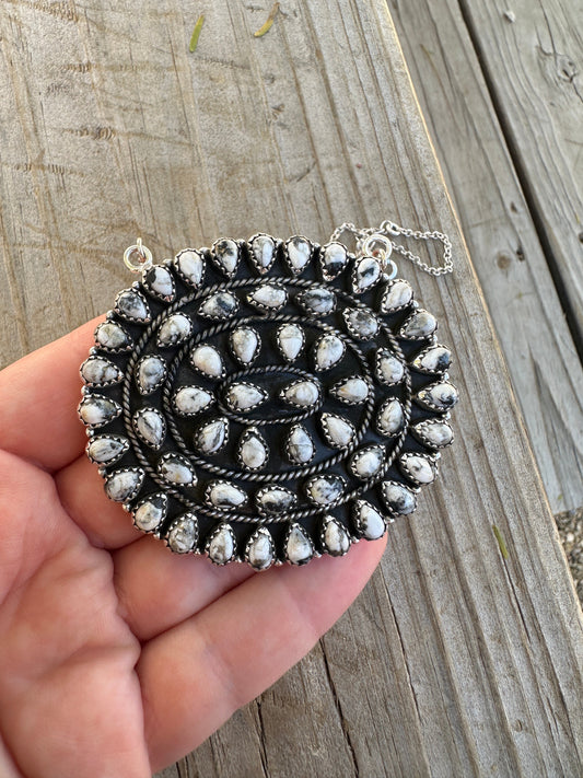 Handmade Sterling Silver, White Buffalo Cluster Necklace