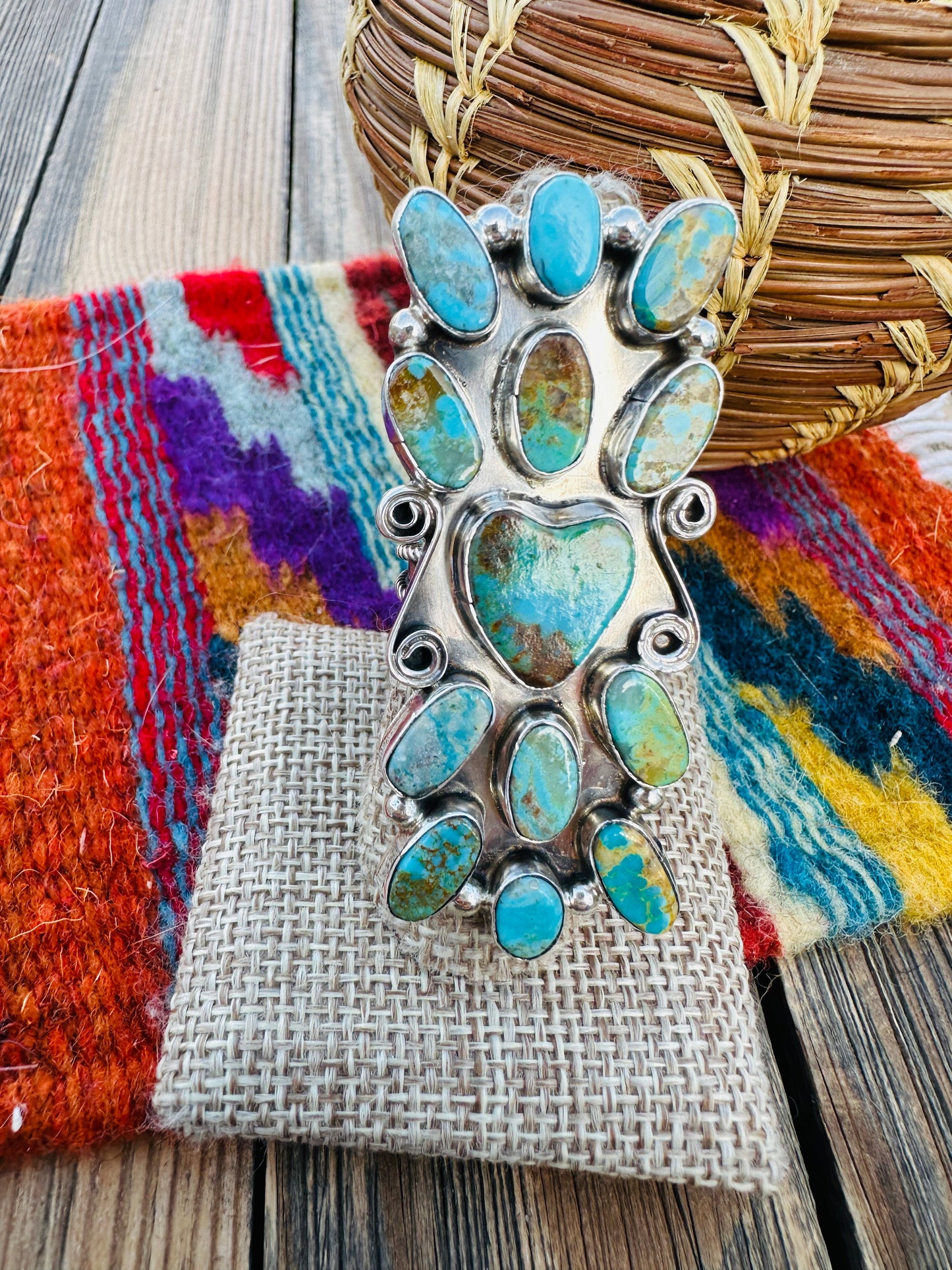 Handcrafted Turquoise & Sterling Silver Adjustable Heart Ring by Jacqueline Silver