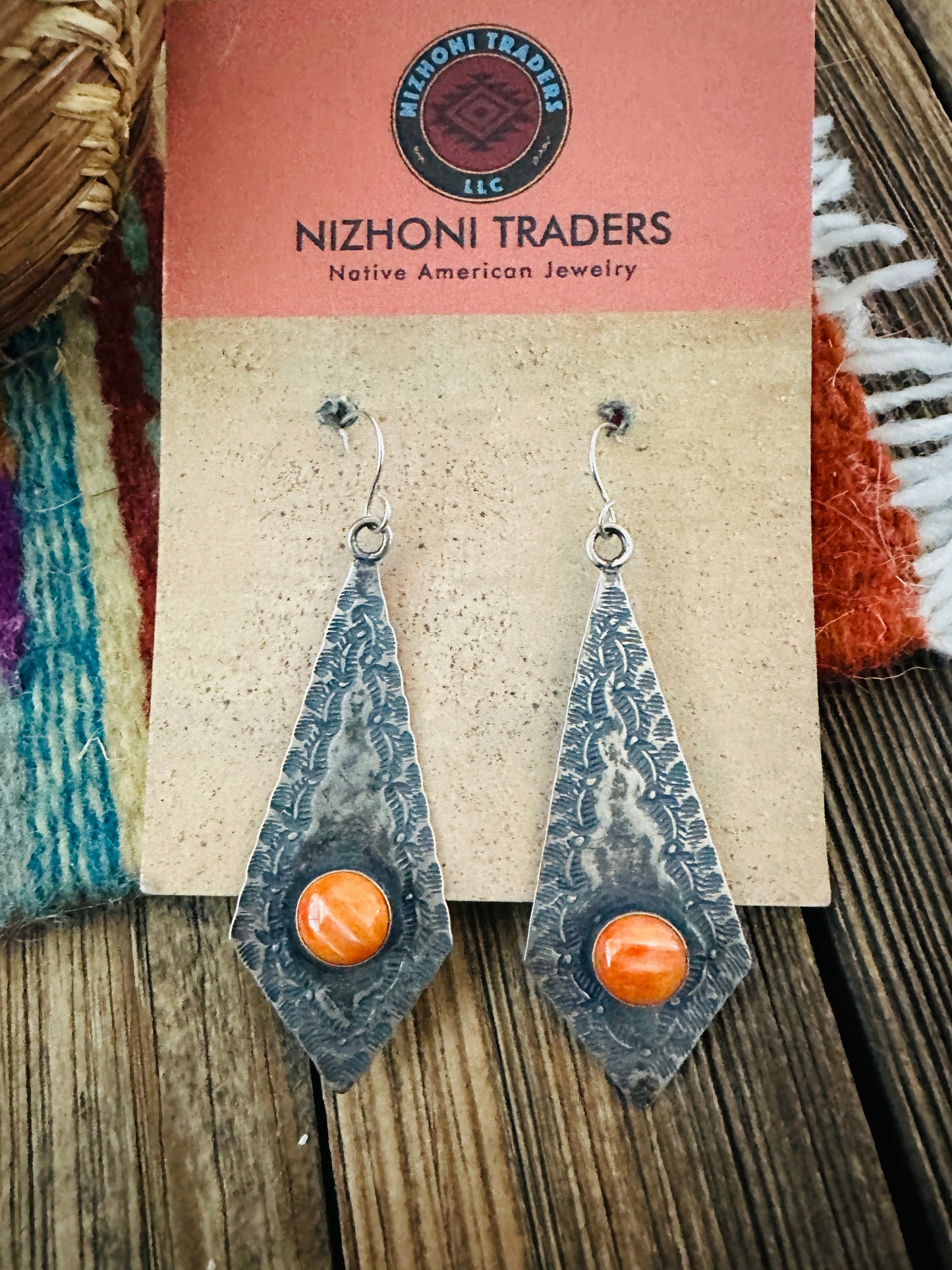 Handcrafted Orange Spiny & Sterling Silver Dangle Earrings