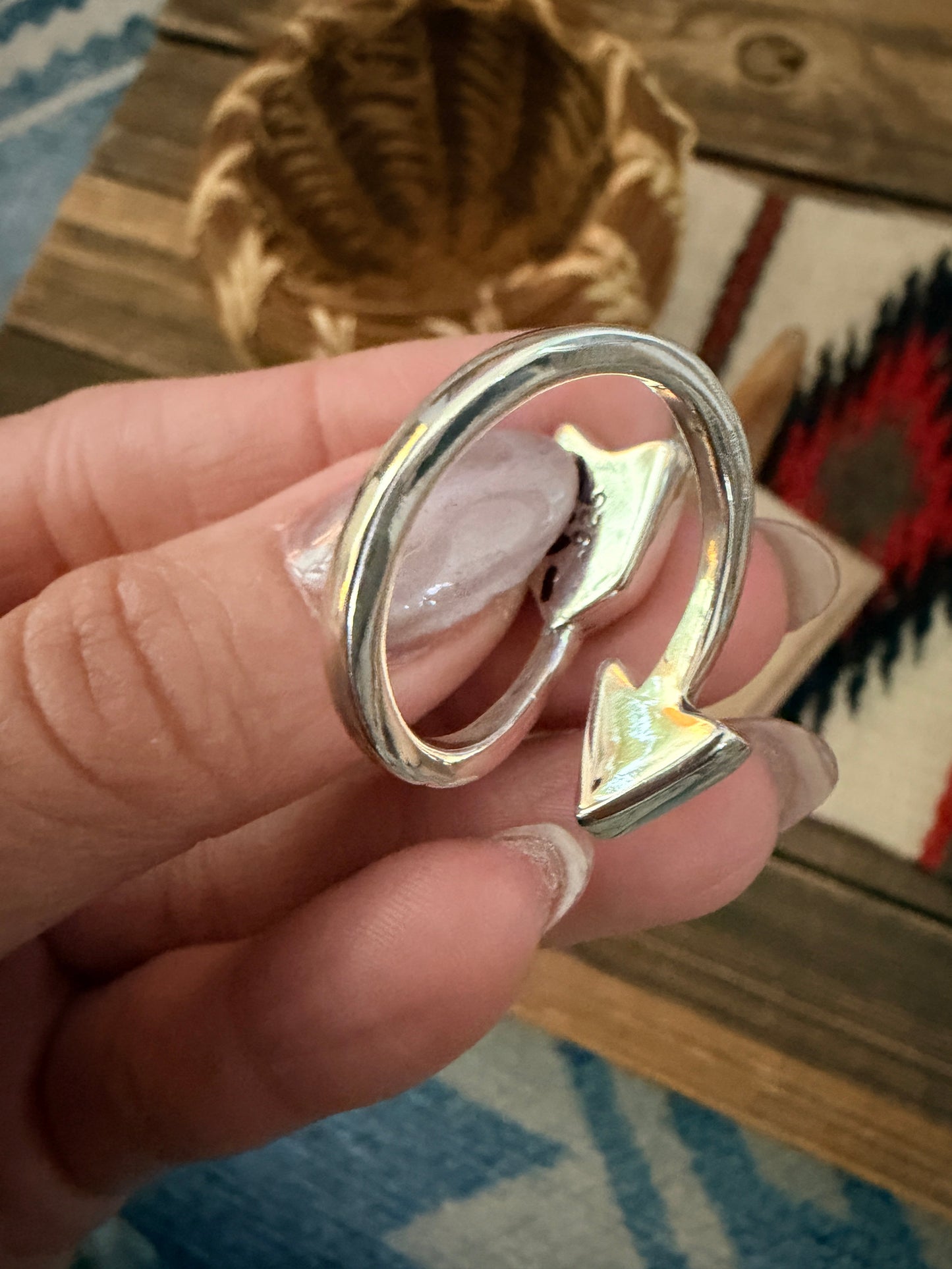 Handcrafted Sterling Silver & Turquoise Inlay Adjustable Arrow Ring