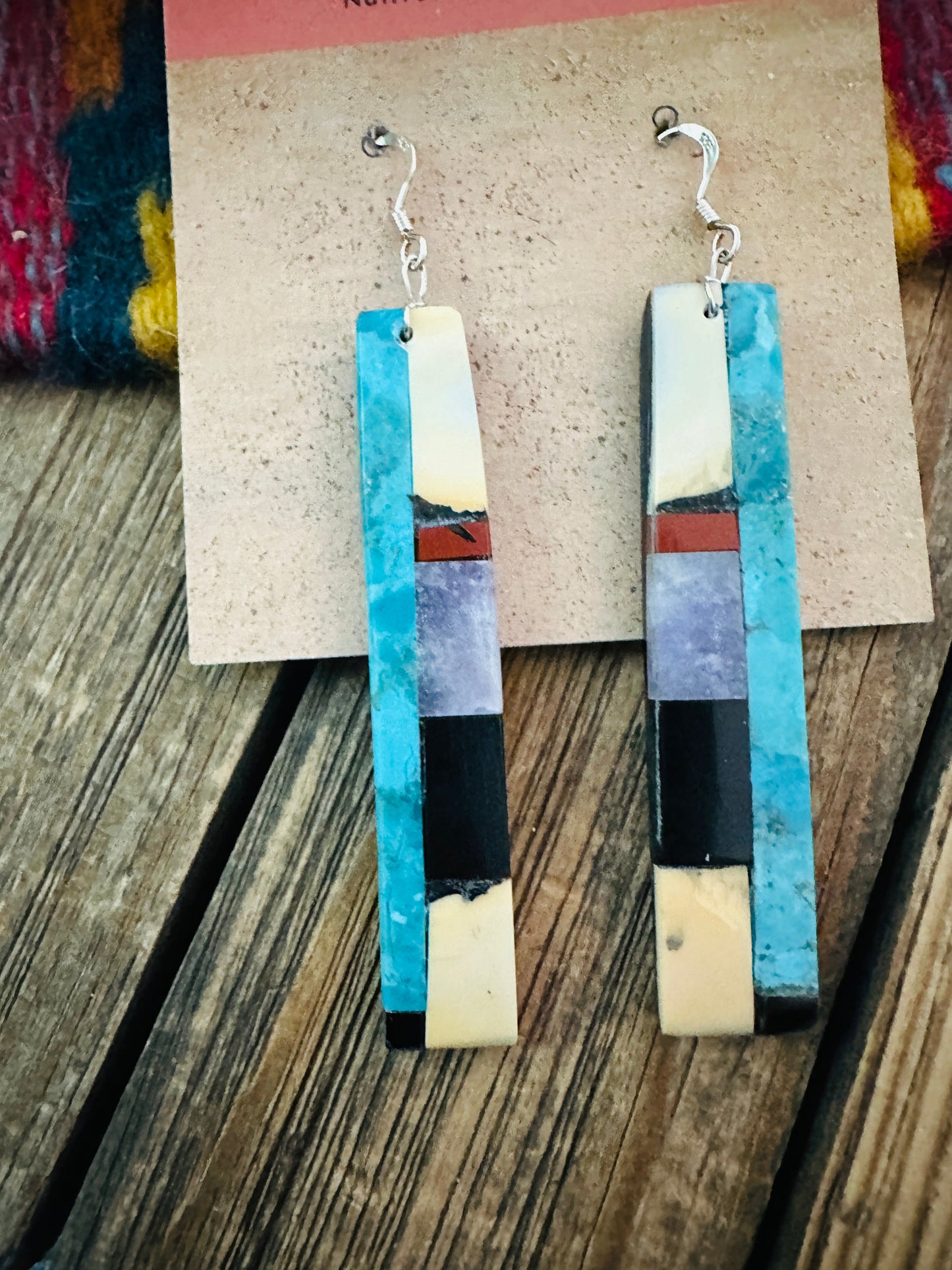 Handcrafted Multi Stone Inlay Slab Dangle Earrings