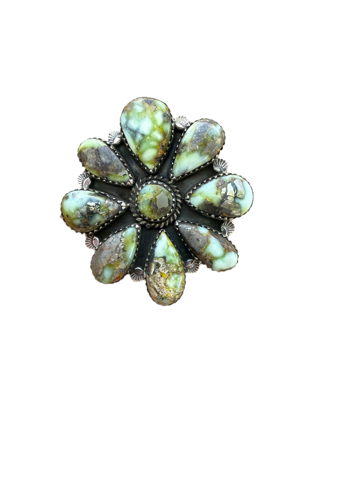Handmade Palomino Turquoise & Sterling Adjustable Cluster Ring