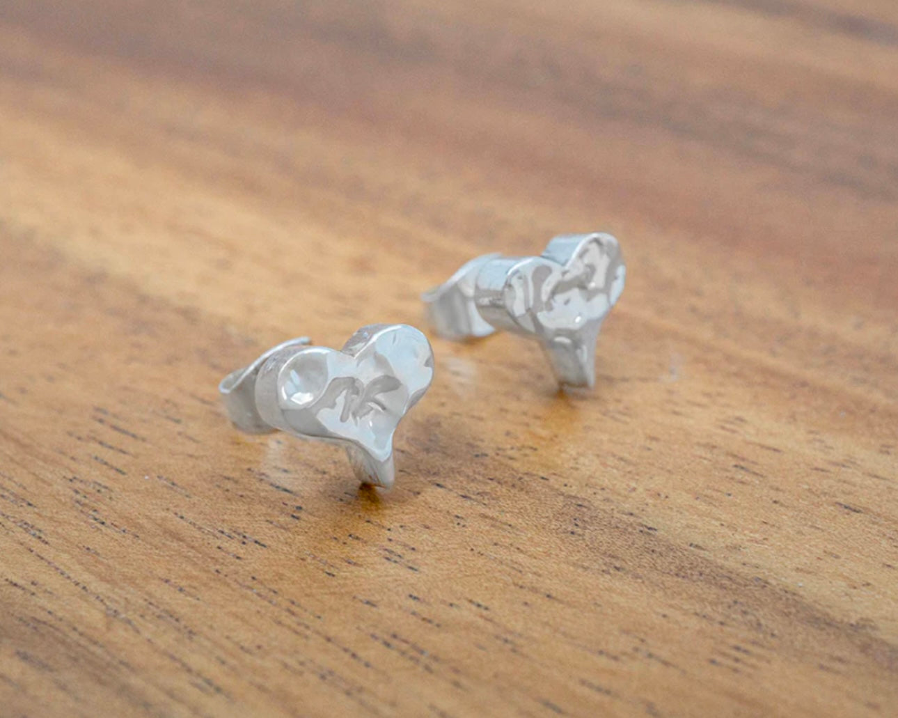 Hammered Heart Sterling Silver Stud Earrings