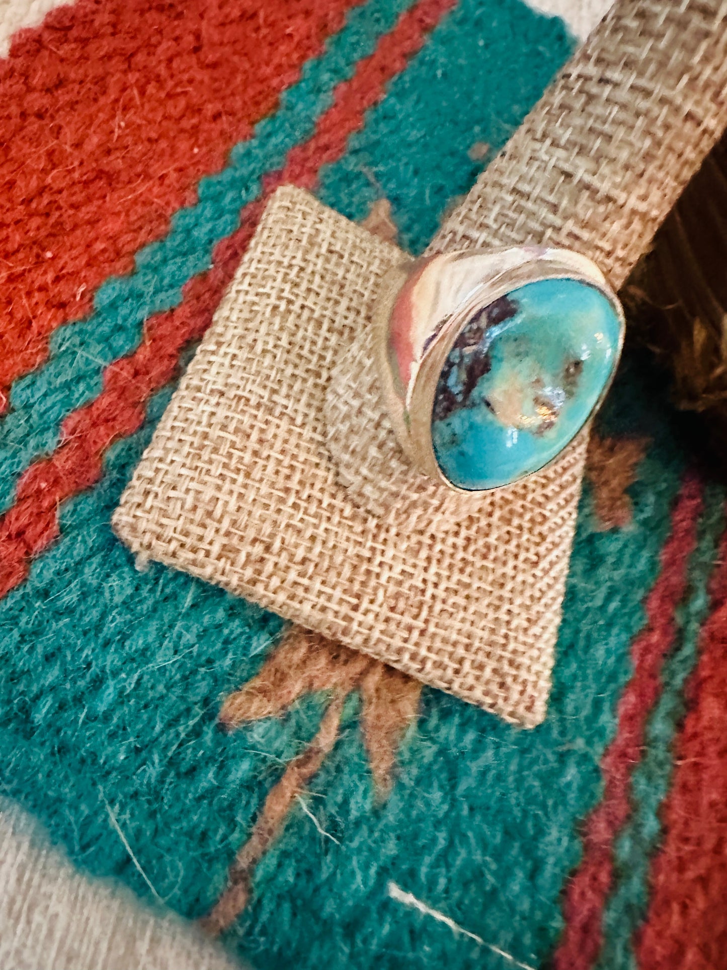 Handcrafted Turquoise & Sterling Silver Cigar Band Ring Size 11.5