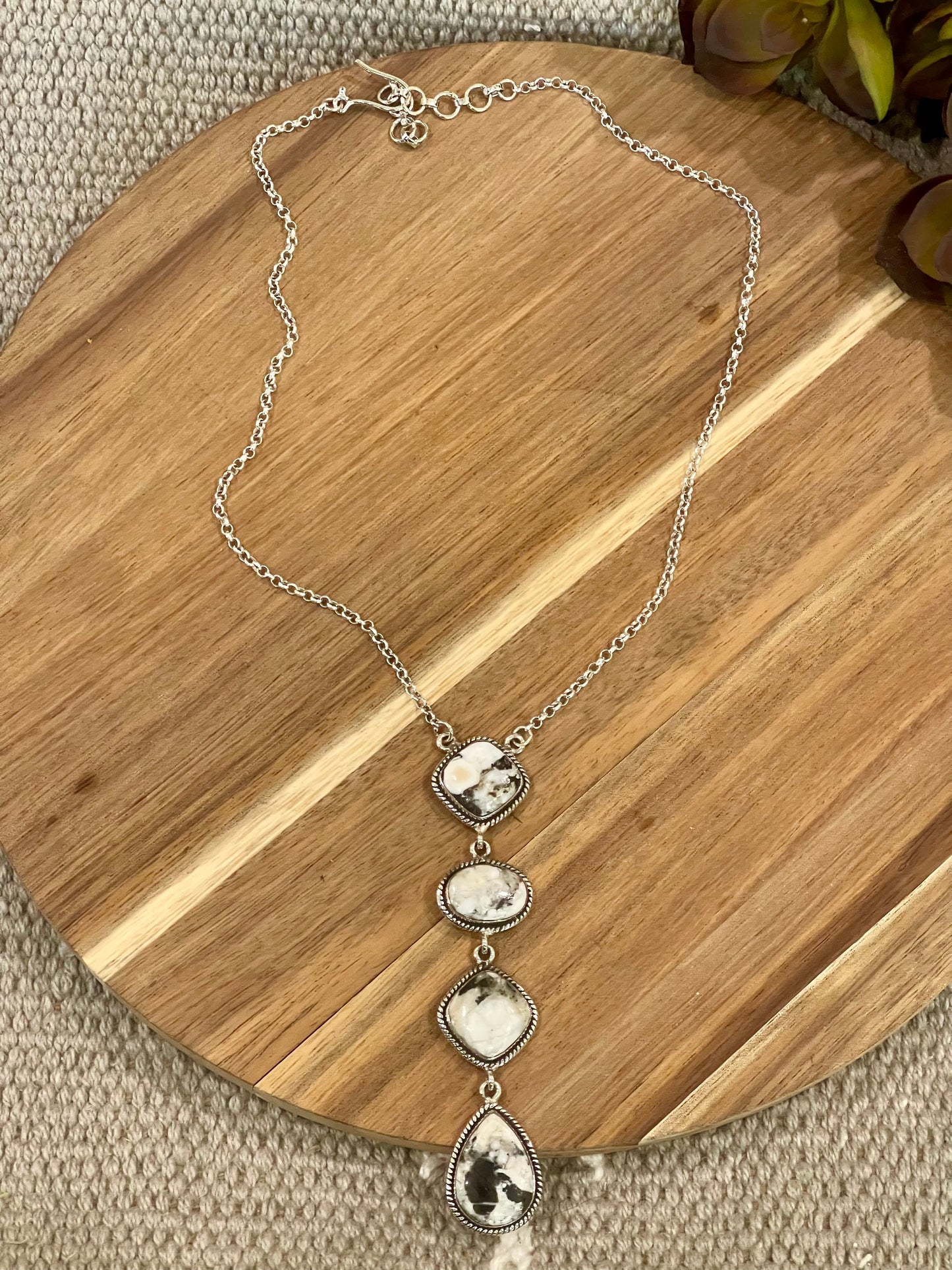 Handmade Sterling Silver & White Buffalo Drop Necklace