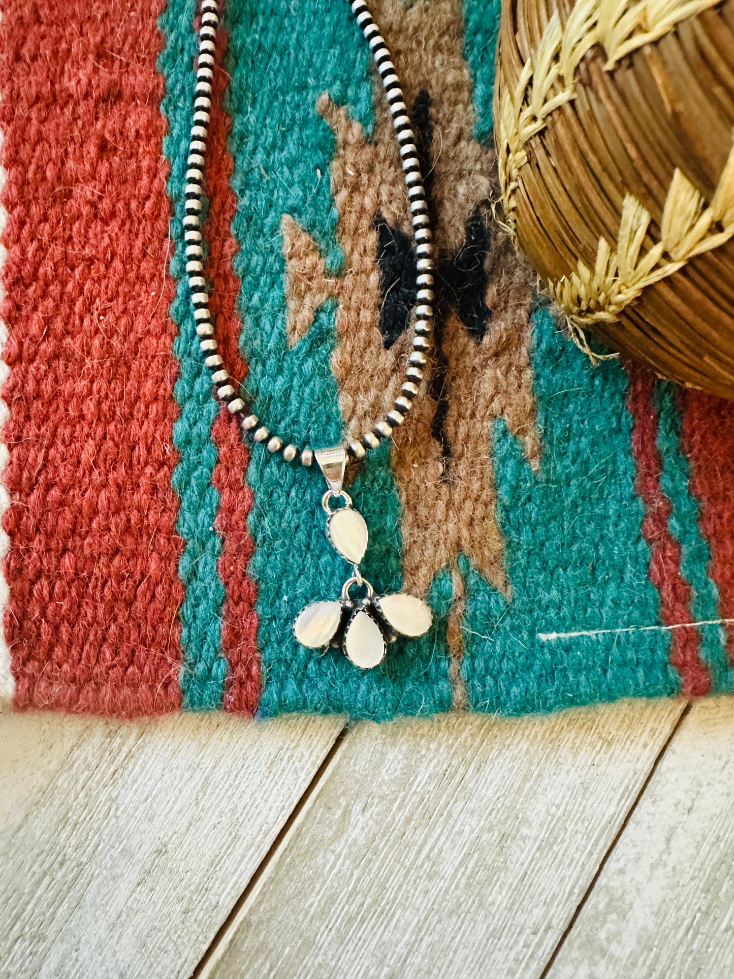 ** Christmas Collection ** Handmade Sterling Silver & Mother of Pearl Pendant Signed Nizhoni