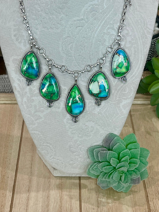 Beautiful Handmade Peacock Dahlia Dangle Necklace