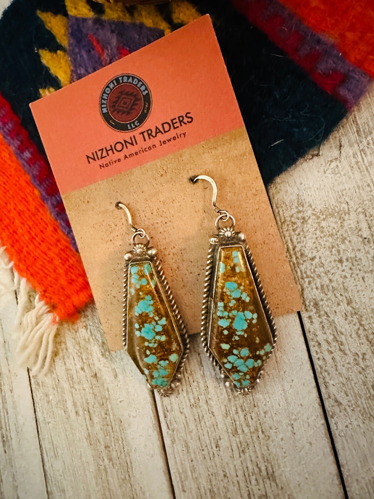 Handcrafted Number 8 Turquoise And Sterling Silver Dangle Earrings