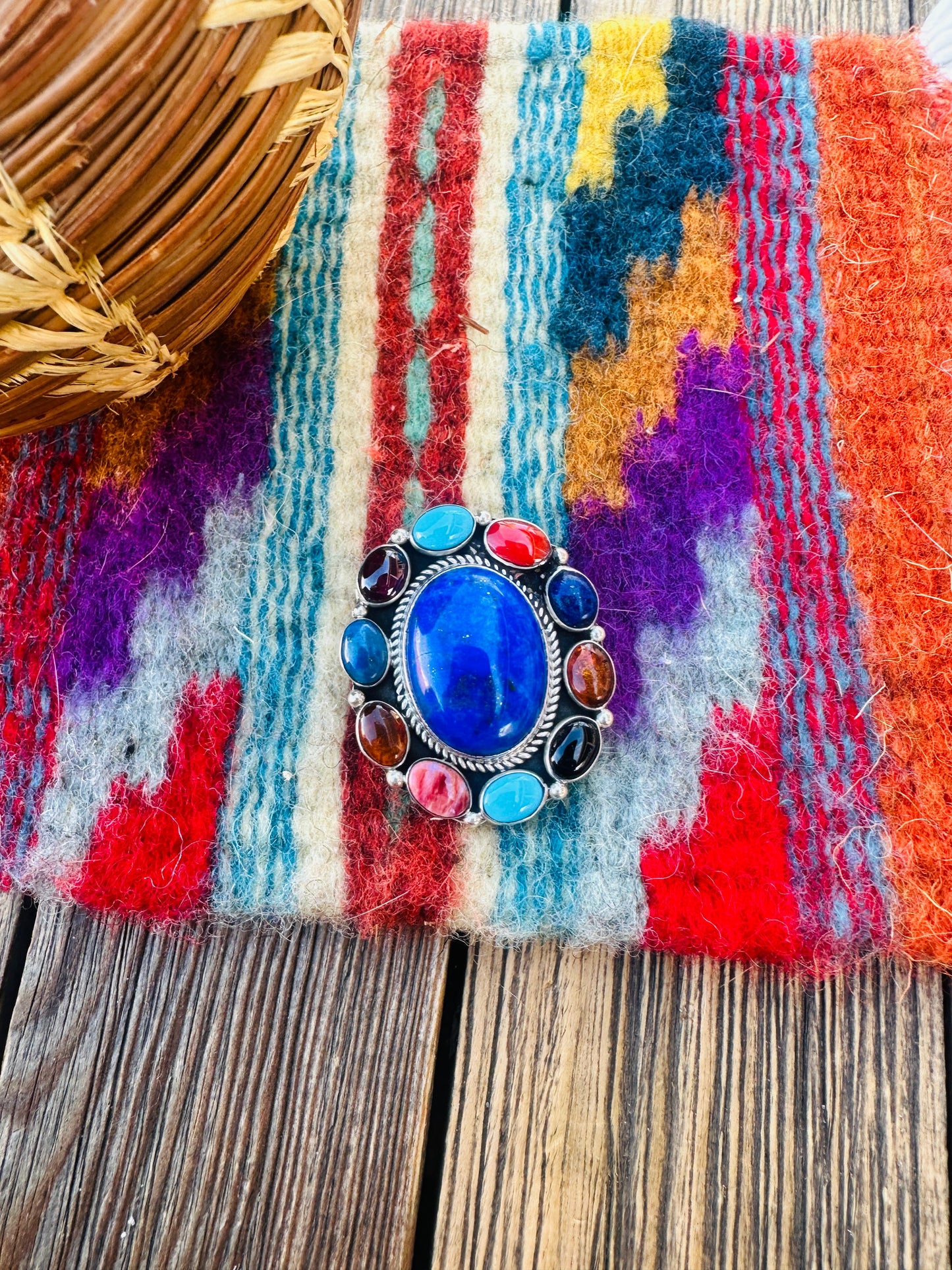 Handcrafted Sterling Silver and Multi Stone Cluster Brooch/ Pendant