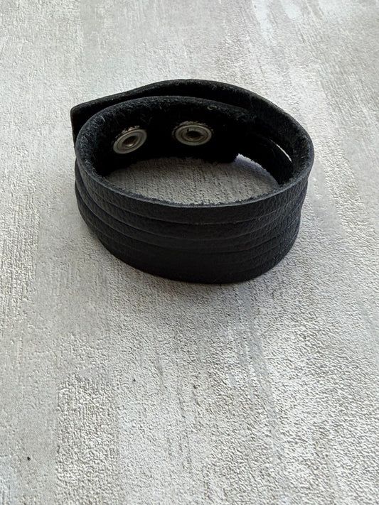 Genuine Boho 1" Black Leather Snap Cuff Bracelet