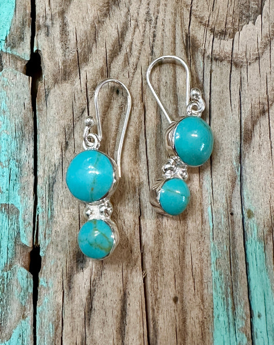 Double Turquoise Cabochons on Sterling Silver Hooks