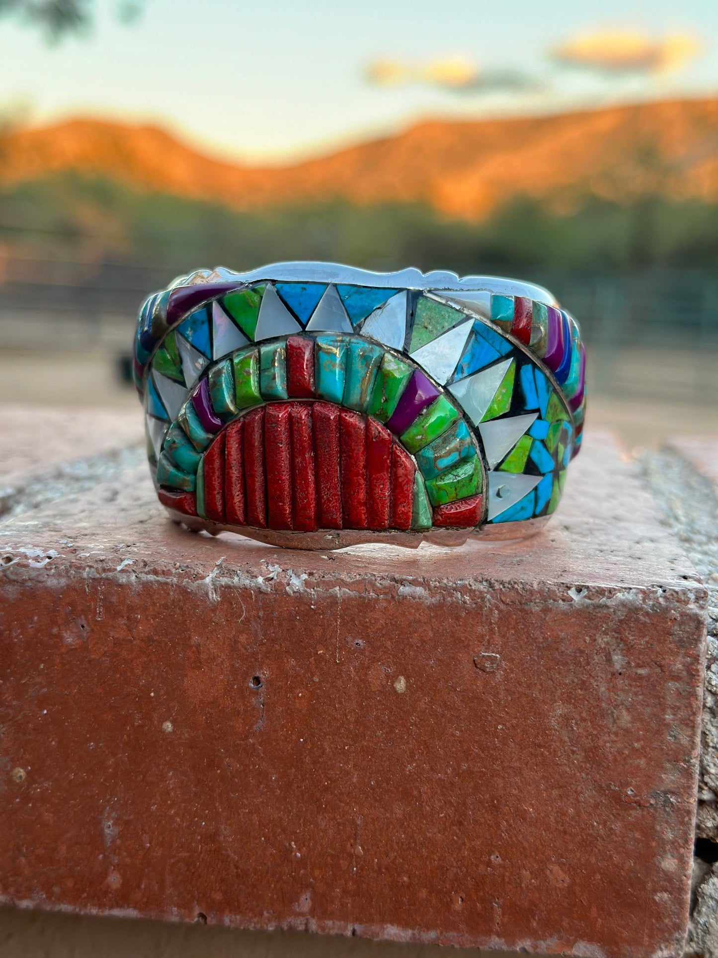 Handmade Sterling Silver Multi Stone Southwest Inlay Cuff