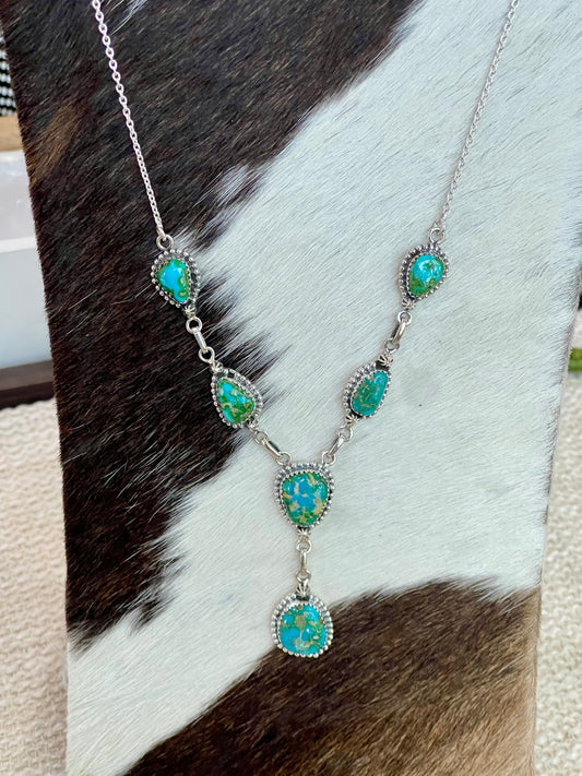 Handmade Sterling Silver Sonoran Mountain Turquoise Necklace with Signed Nizhoni