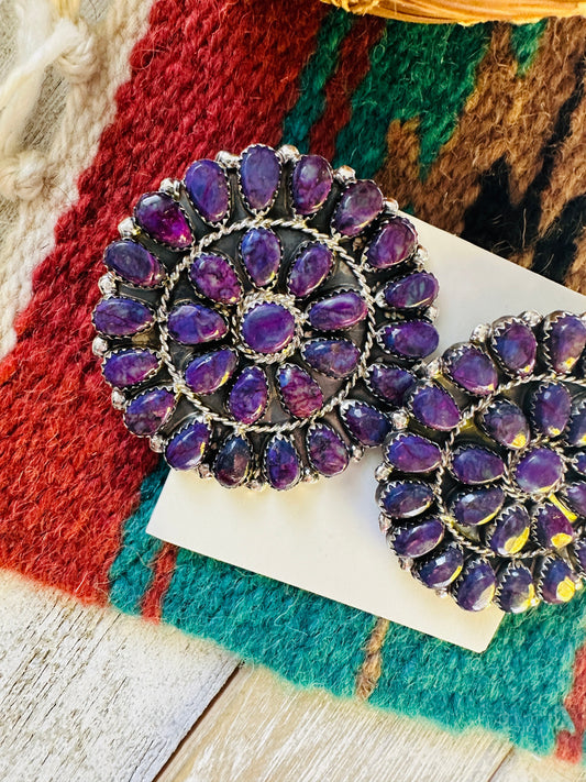 Handcrafted Purple Mojave And Sterling Silver Cluster Post Earrings