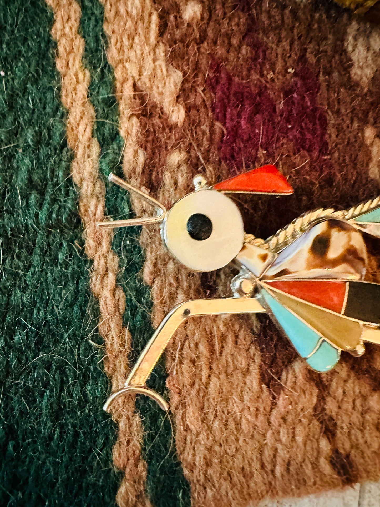 Handcrafted Multi Stone & Sterling Silver Inlay Roadrunner Brooch/ Pendant