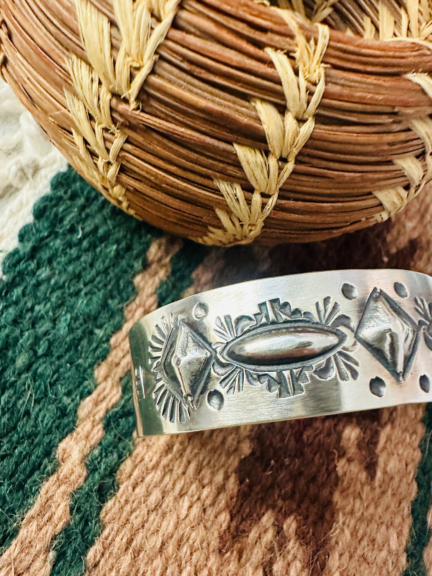 Handcrafted Stamped Sterling Silver Cuff Bracelet By Elvira Bill