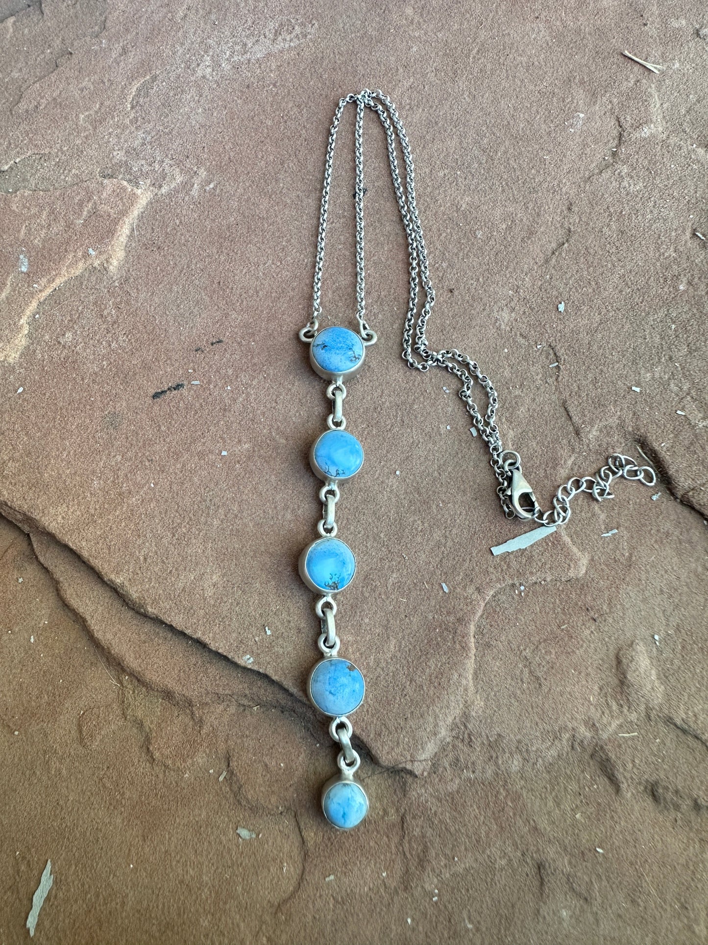 Handmade Sterling Silver Golden Hills Turquoise Drop 5 Stone Necklace