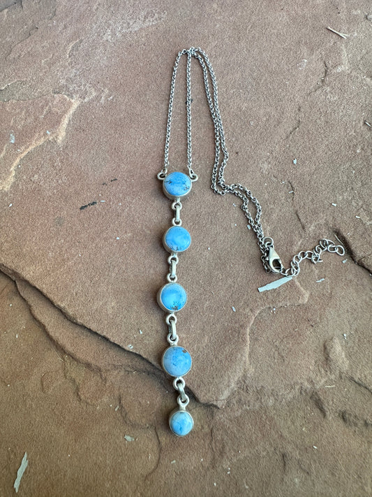 Handmade Sterling Silver Golden Hills Turquoise Drop 5 Stone Necklace