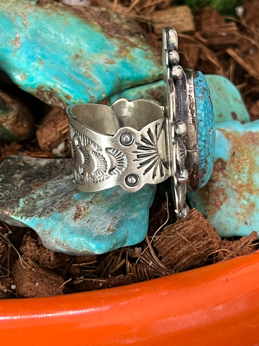 Handcrafted Sterling Silver and Natural Kingman Web Ring by Boyd Ashley, Size 8