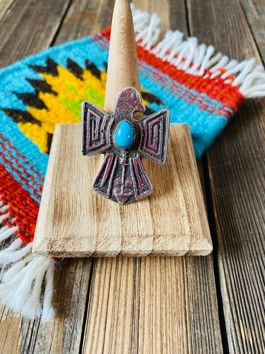 Handcrafted Sterling Silver & Turquoise Thunderbird Ring
