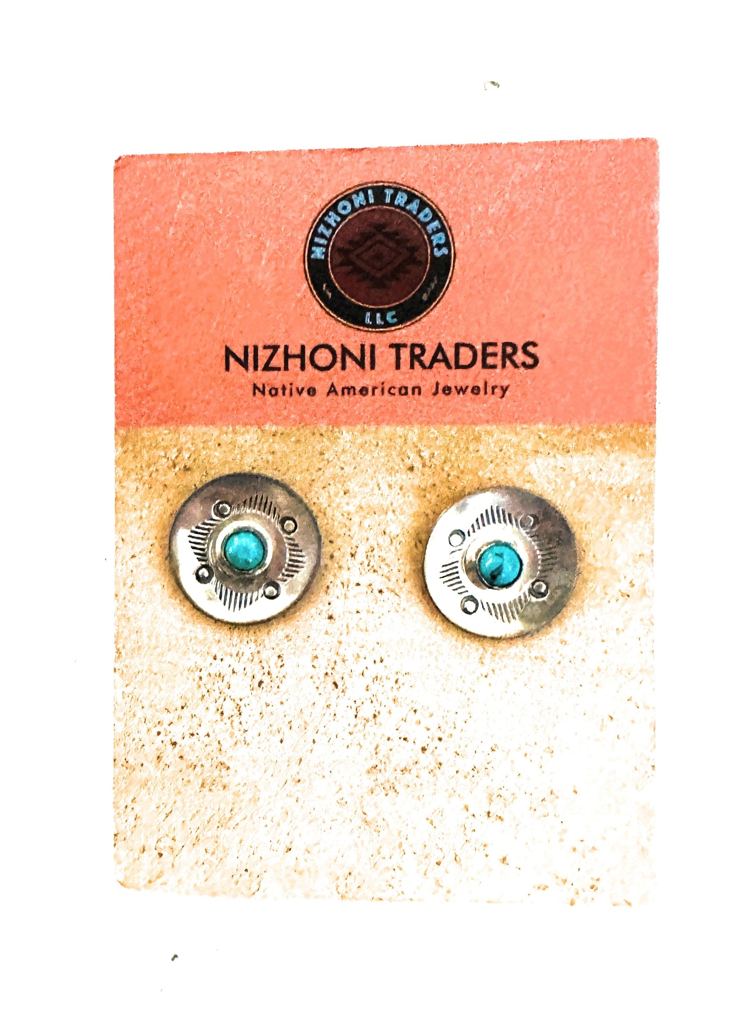 Handcrafted Hand Stamped Sterling Silver & Turquoise Concho Stud Earrings