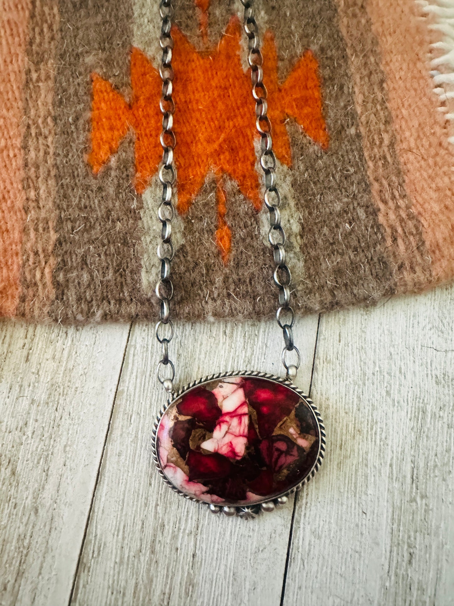 Handcrafted Rose Dahlia & Sterling Silver Bar Necklace