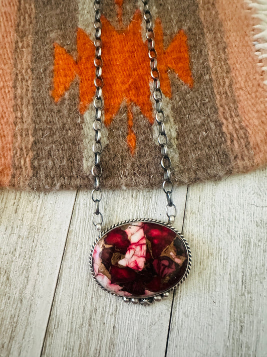 Handcrafted Rose Dahlia & Sterling Silver Bar Necklace
