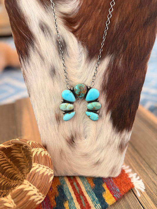 Handcrafted Sonoran Mountain Turquoise & Sterling Silver Naja Necklace by Cordell Platero