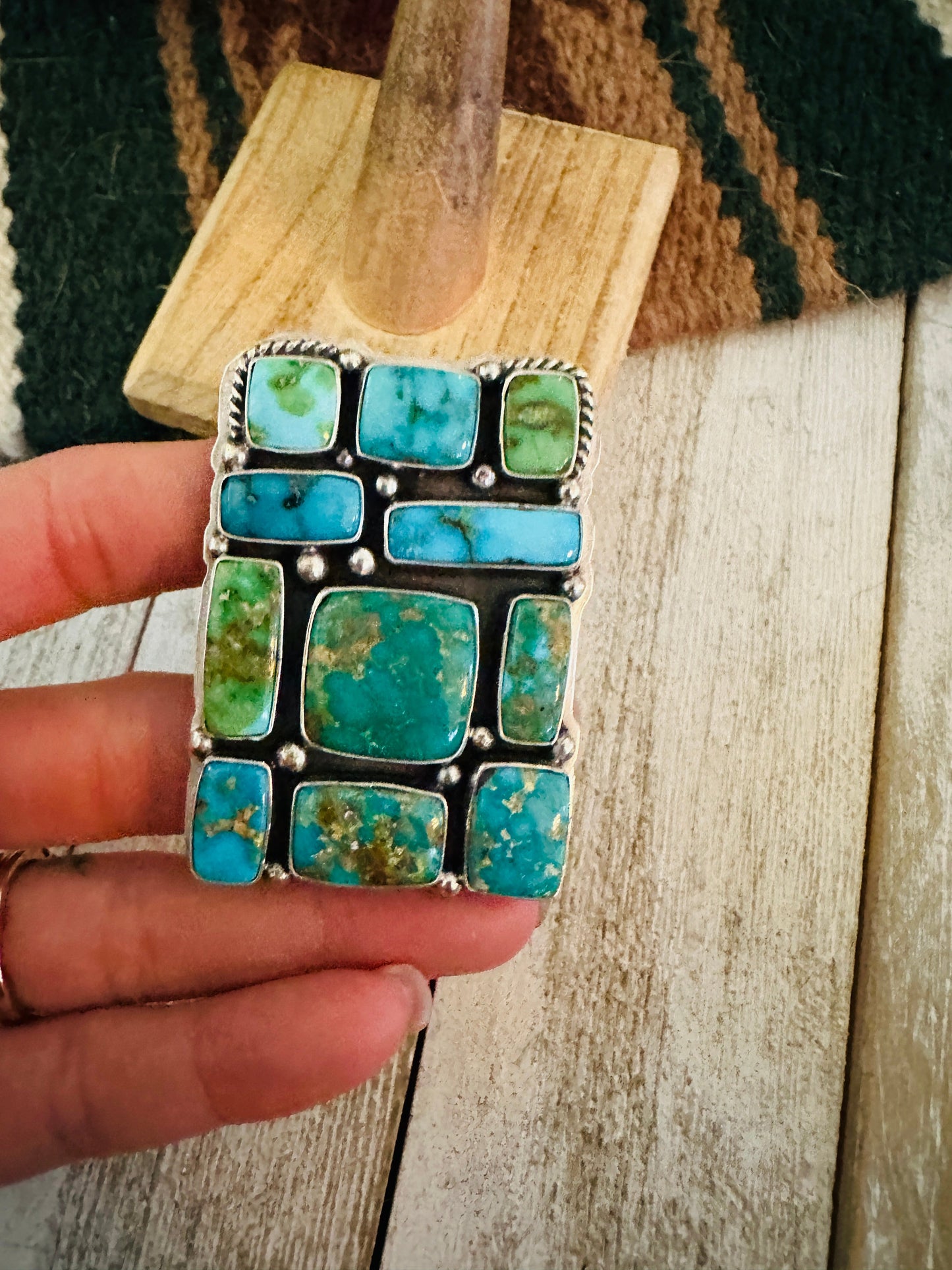 Handcrafted Sonoran Mountain Turquoise & Sterling Silver Adjustable Cluster Ring