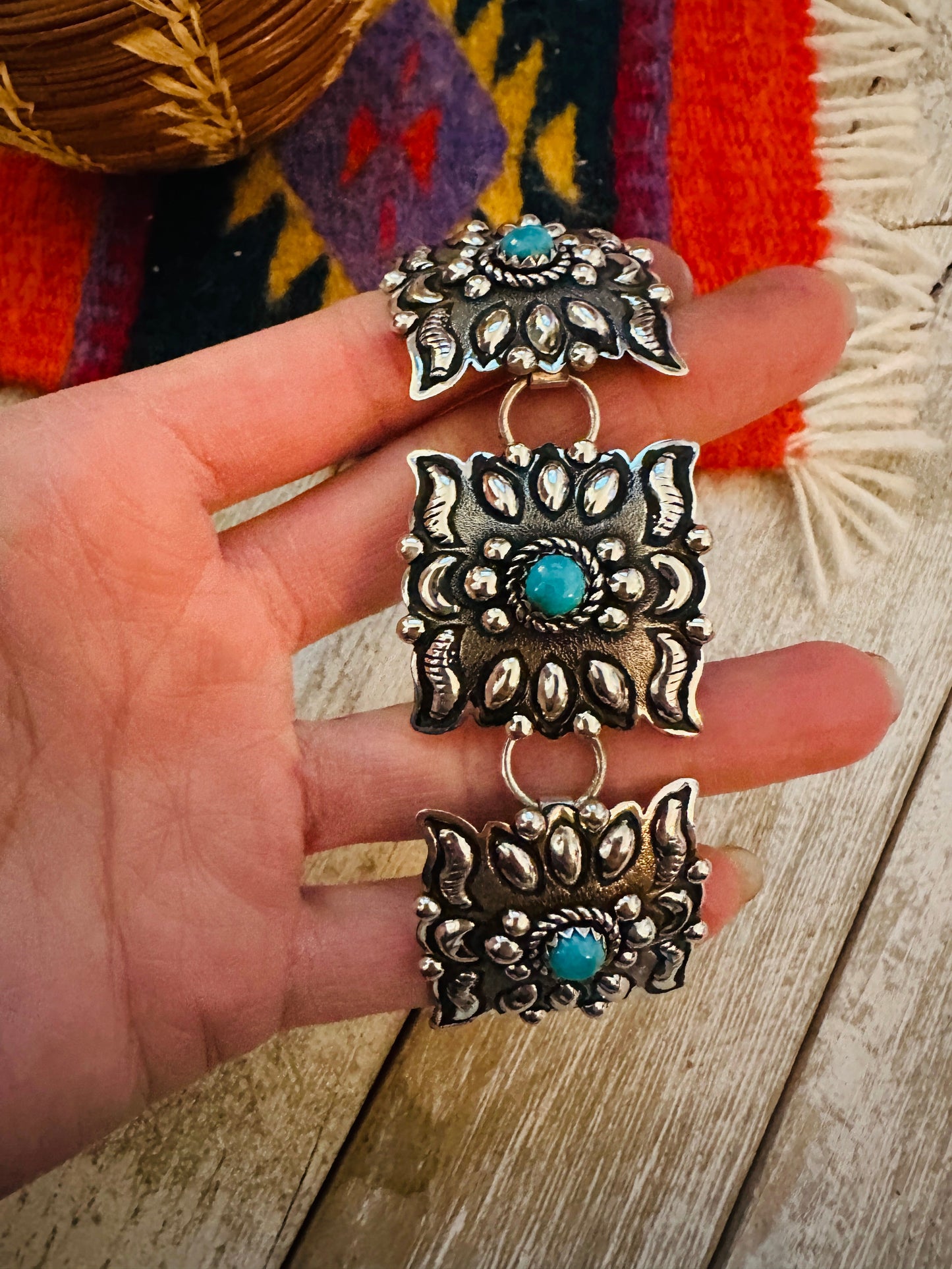 Handcrafted Turquoise & Sterling Silver Concho Link Bracelet