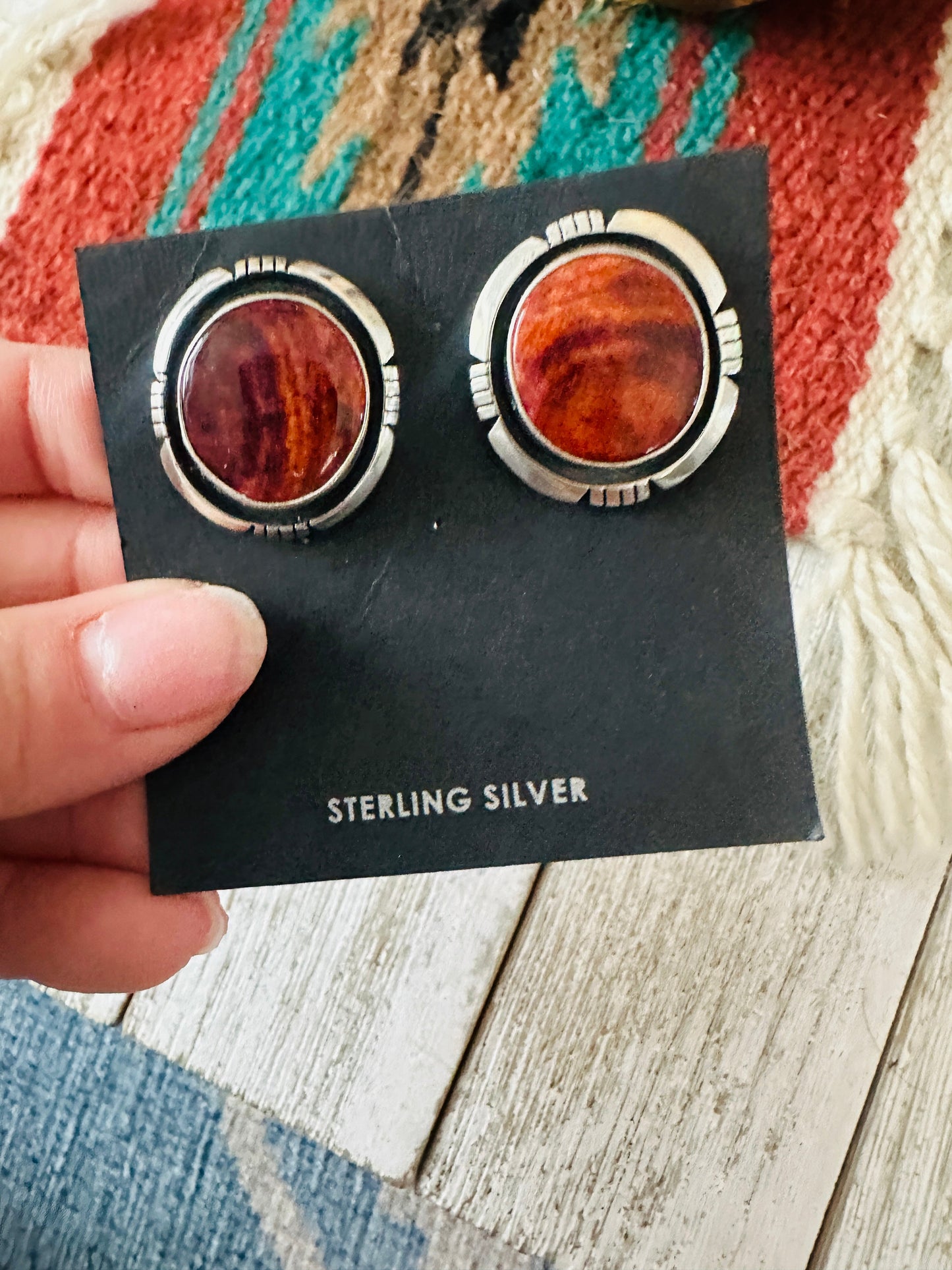Handcrafted Sterling Silver & Orange Spiny Post Earrings