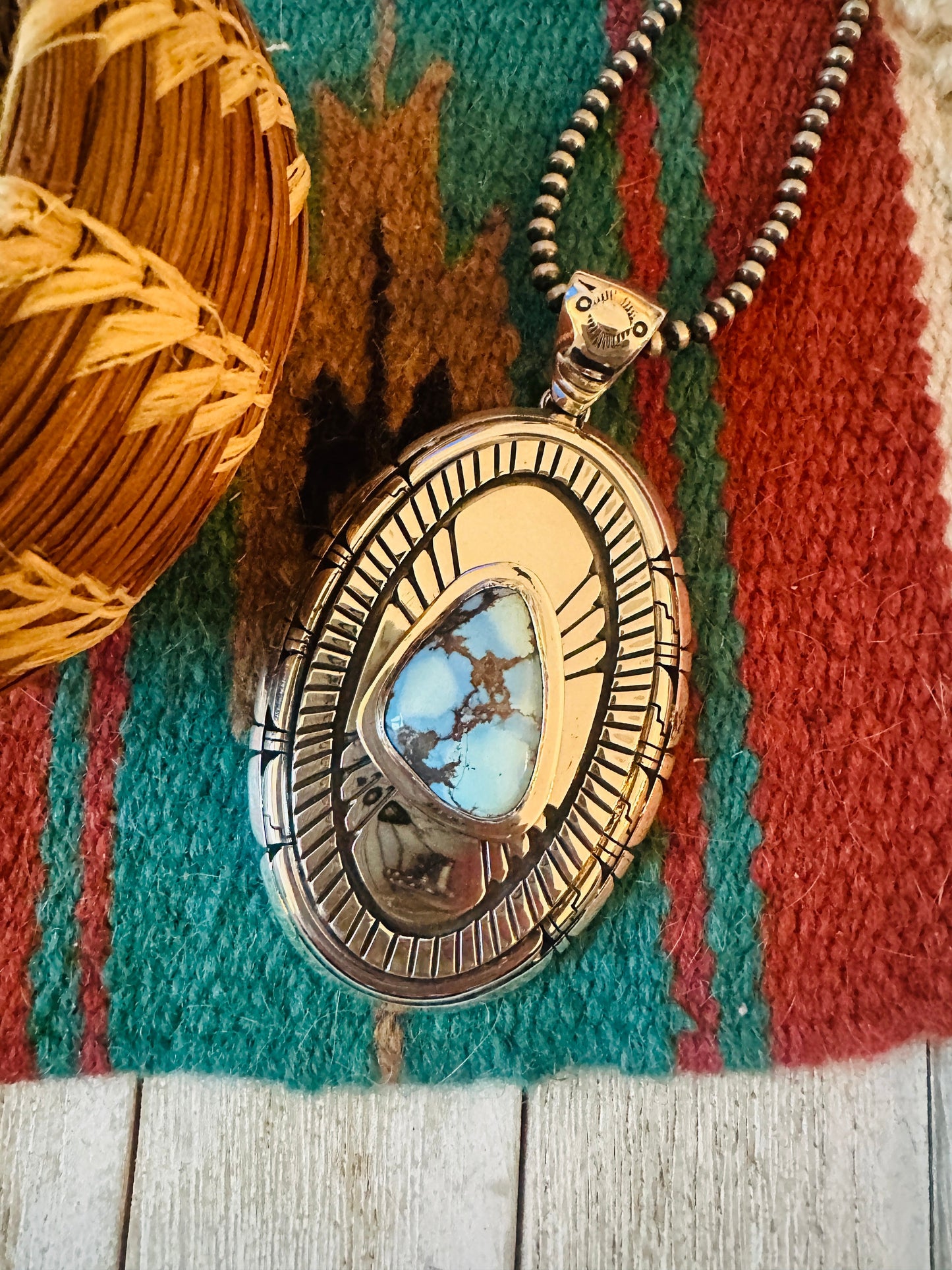 Handcrafted Golden Hills Turquoise & Sterling Silver Pendant