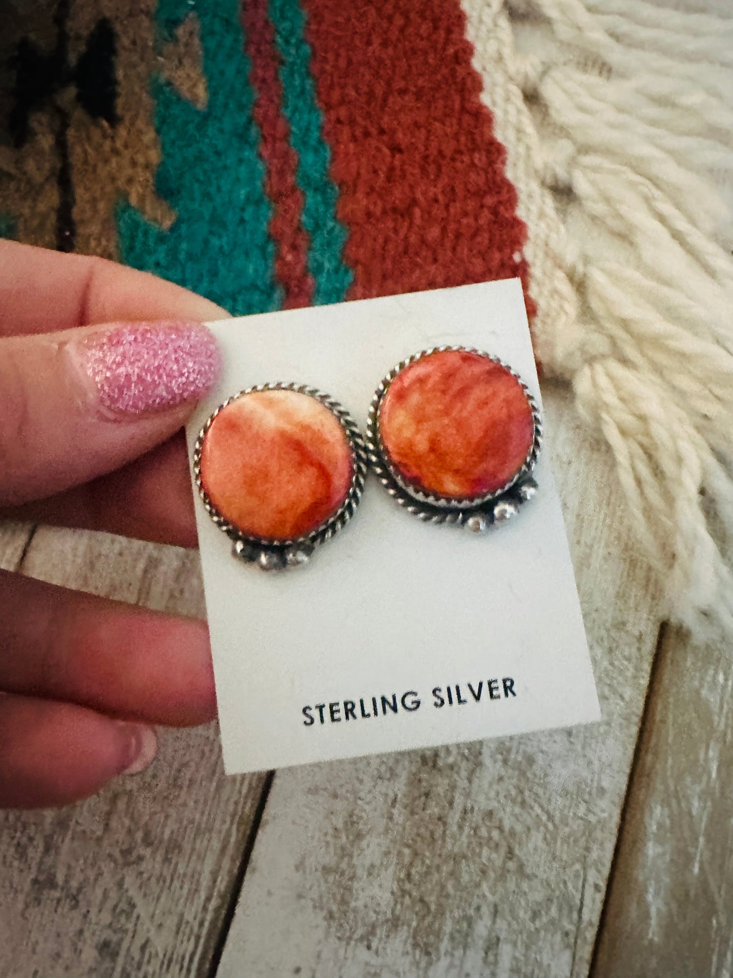 Navajo Sterling Silver & Spiny Oyster Post Earrings