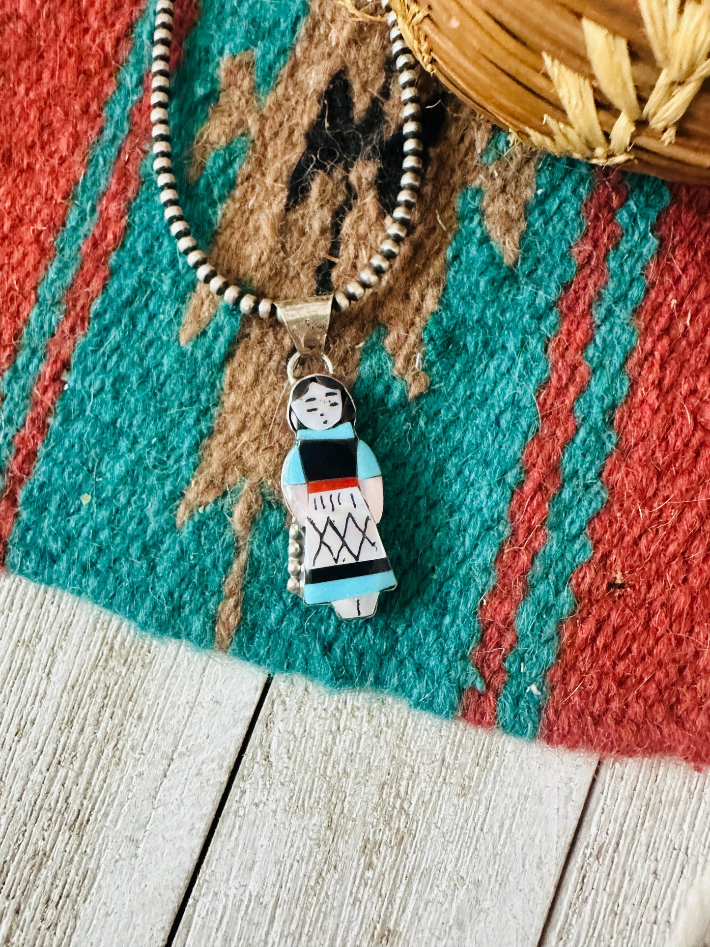 Handcrafted Multi Stone & Sterling Silver Inlay Maiden Pendant