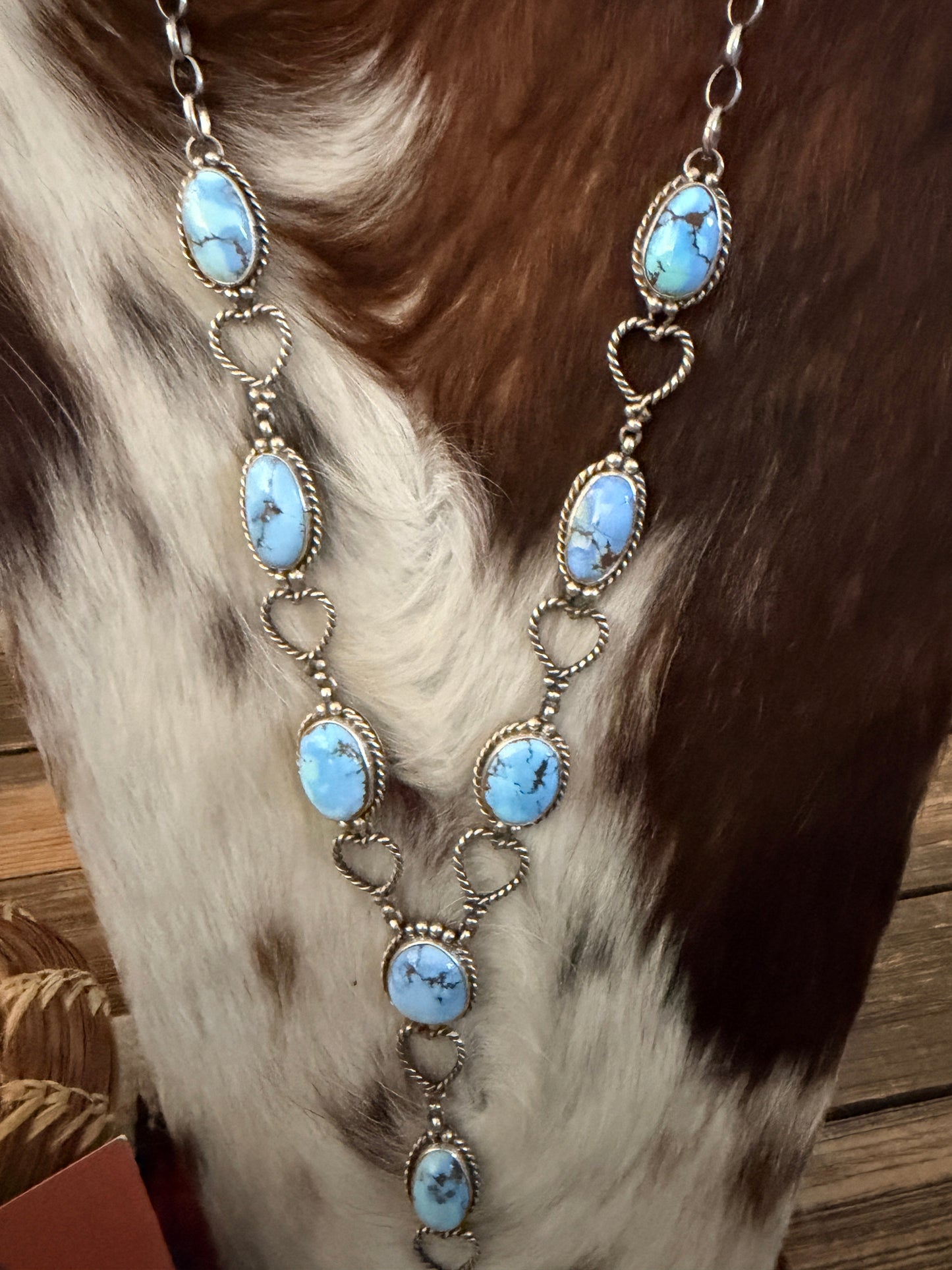 Handcrafted Golden Hills Turquoise & Sterling Silver Heart Necklace and Earring Set by Larry Kaye