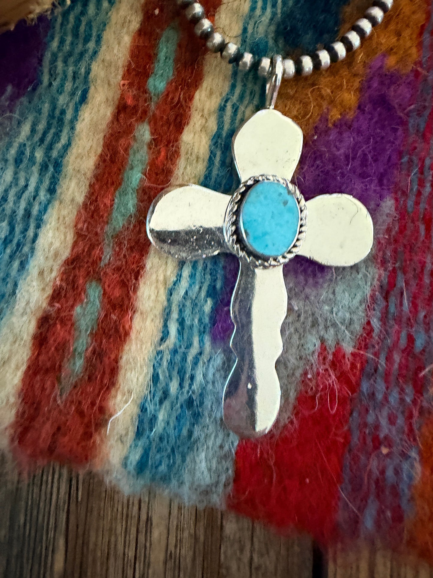 Handcrafted Sterling Silver & Turquoise Cross Pendant by Joseph Martinez